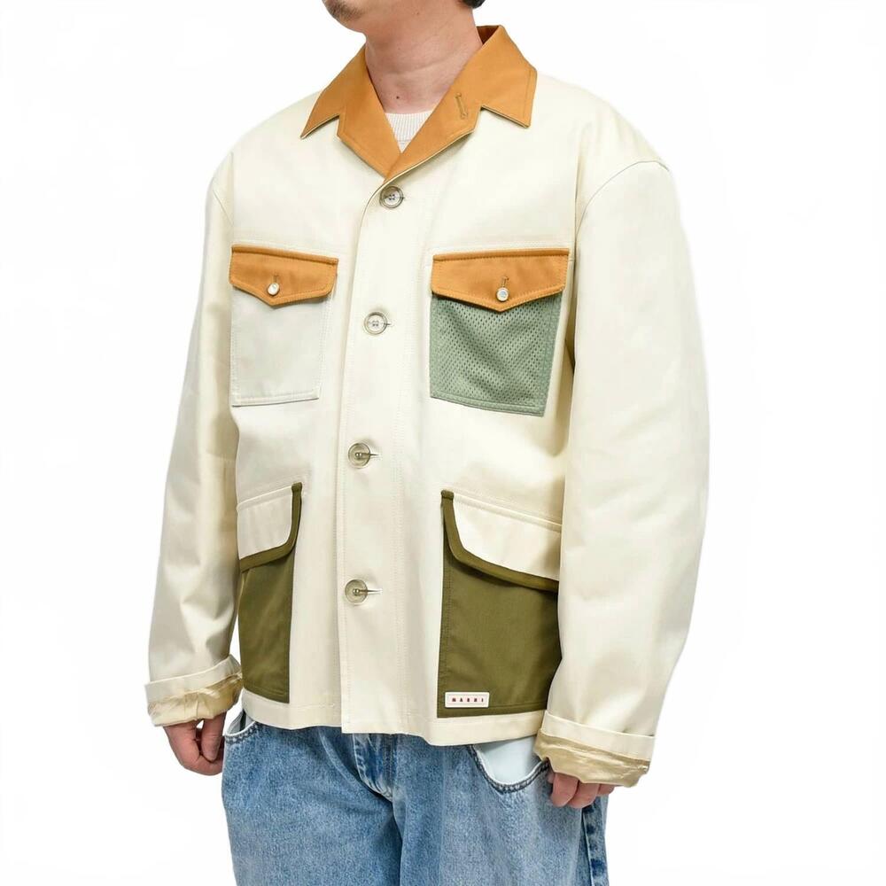 NEW MARNI water repellent gaberdine jacket in antique white